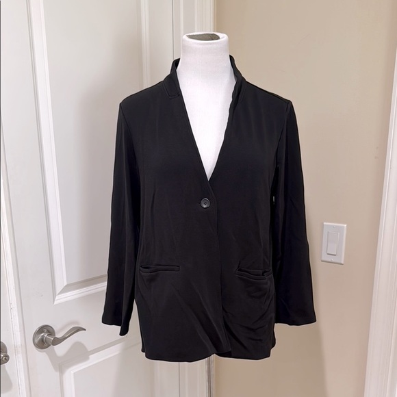 Eileen Fisher Single Button Long Sleeve Medium Weight Black Jacket Size Large - Picture 1 of 7